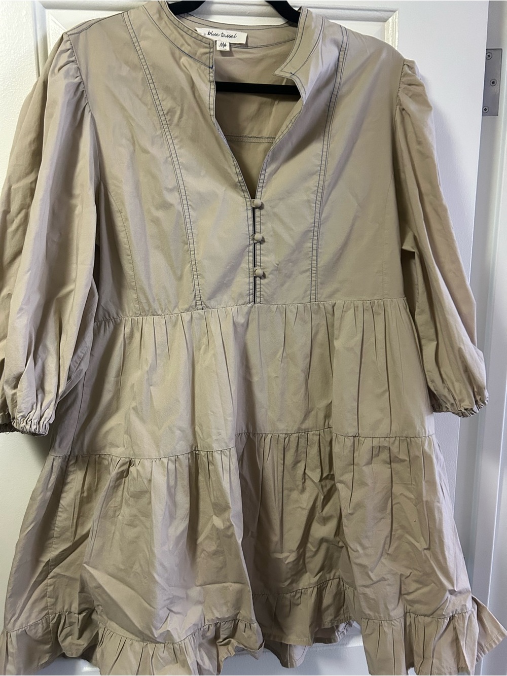Main Street Beige Tiered Mini Dress